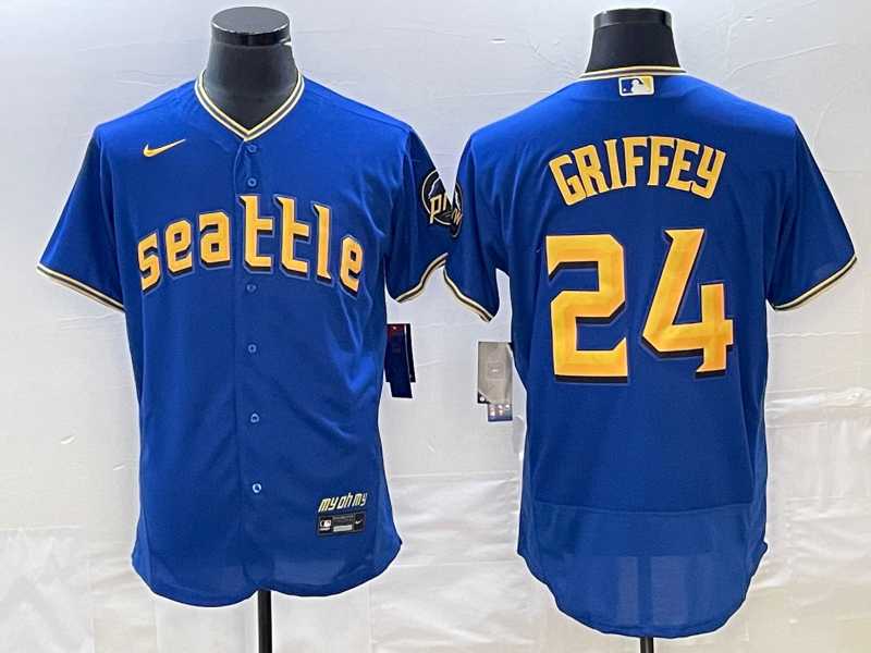 Men%27s Seattle Mariners #24 Ken Griffey Blue 2023 City Connect Flex Base Stitched Jersey